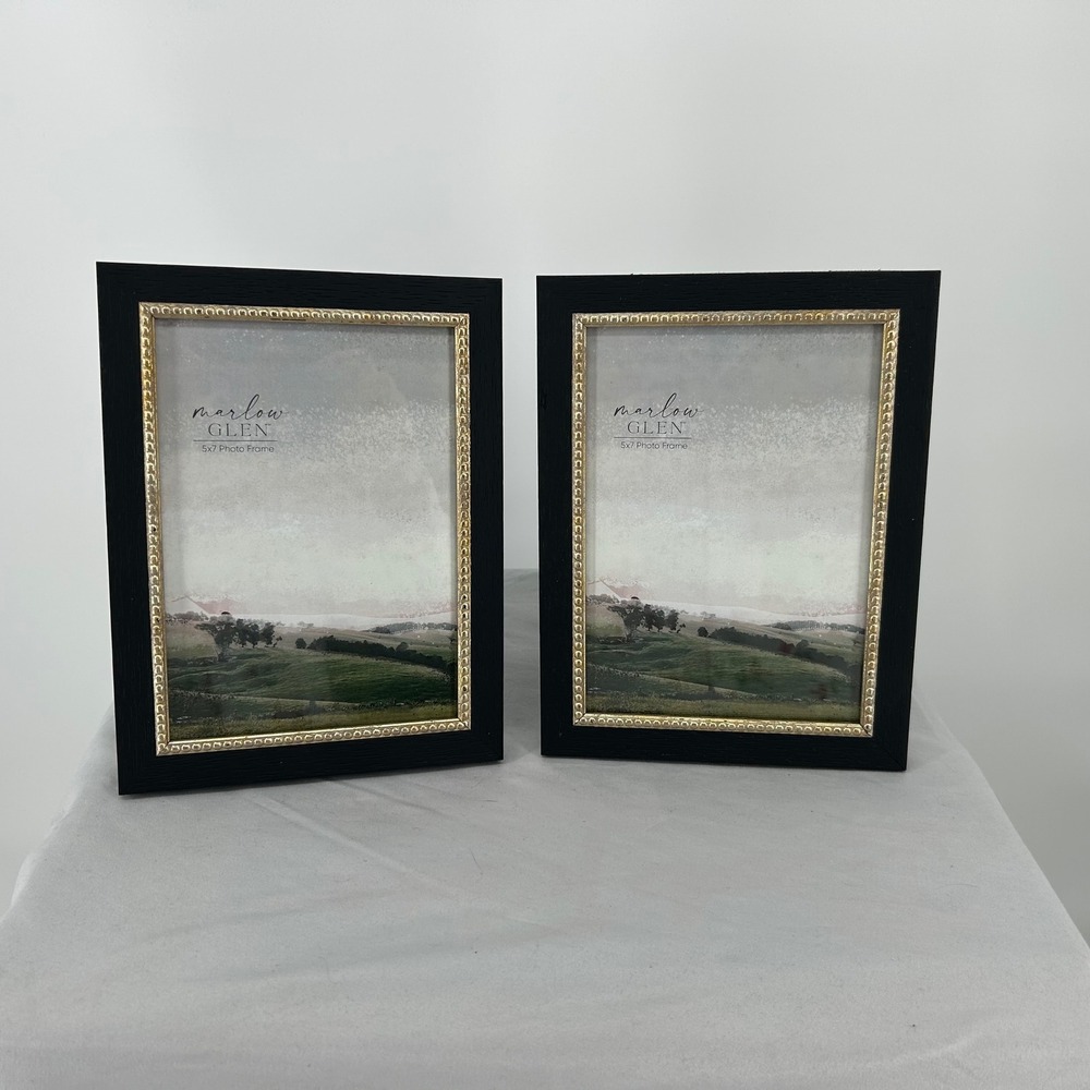 Marlow‎ Glen 5x7 Photo Frame Set of 2 Black with Gold Beaded Trim Tabletop Decor